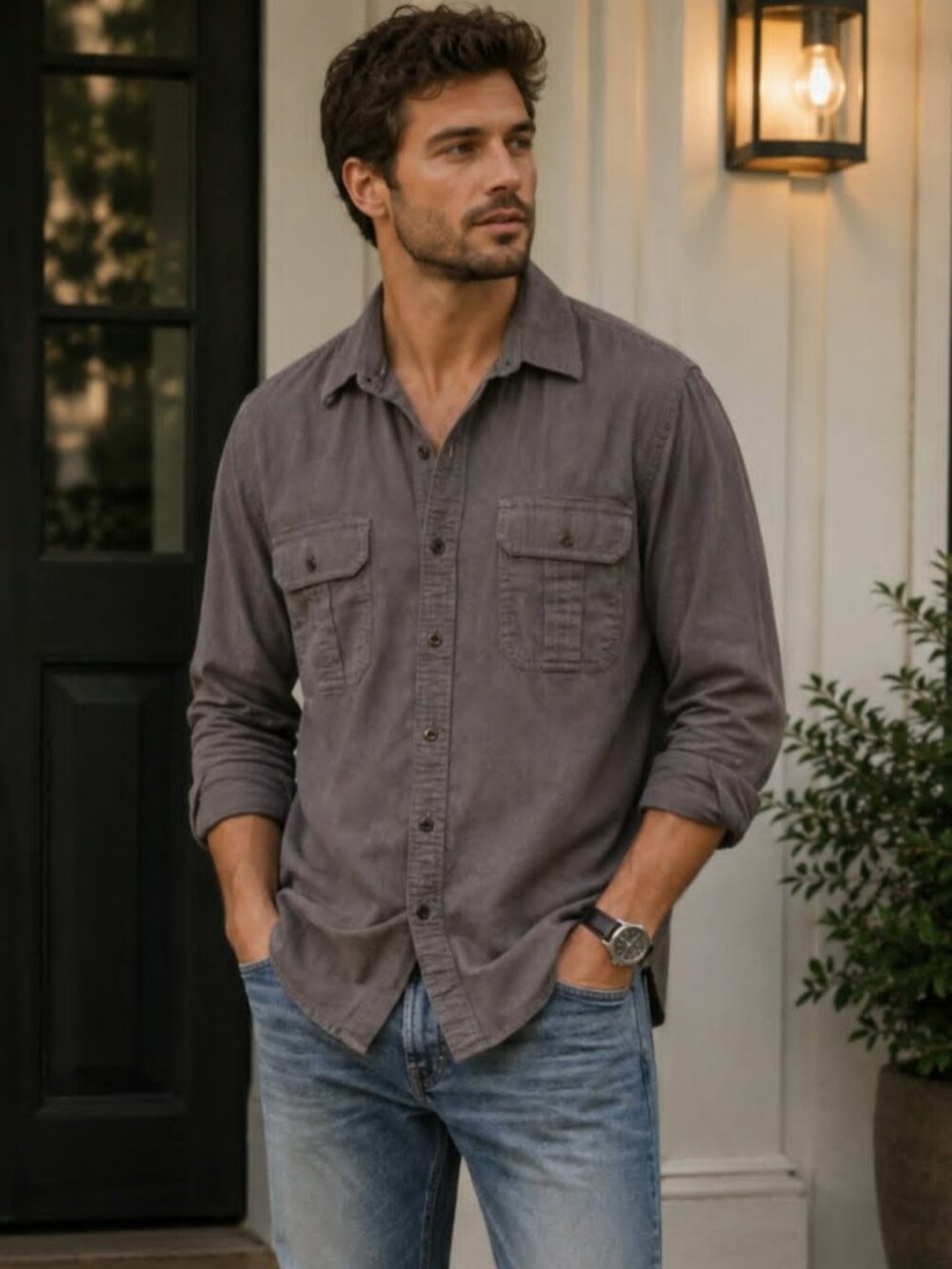 Rock & Republic Men’s Gray Button Front Shirt Size XL